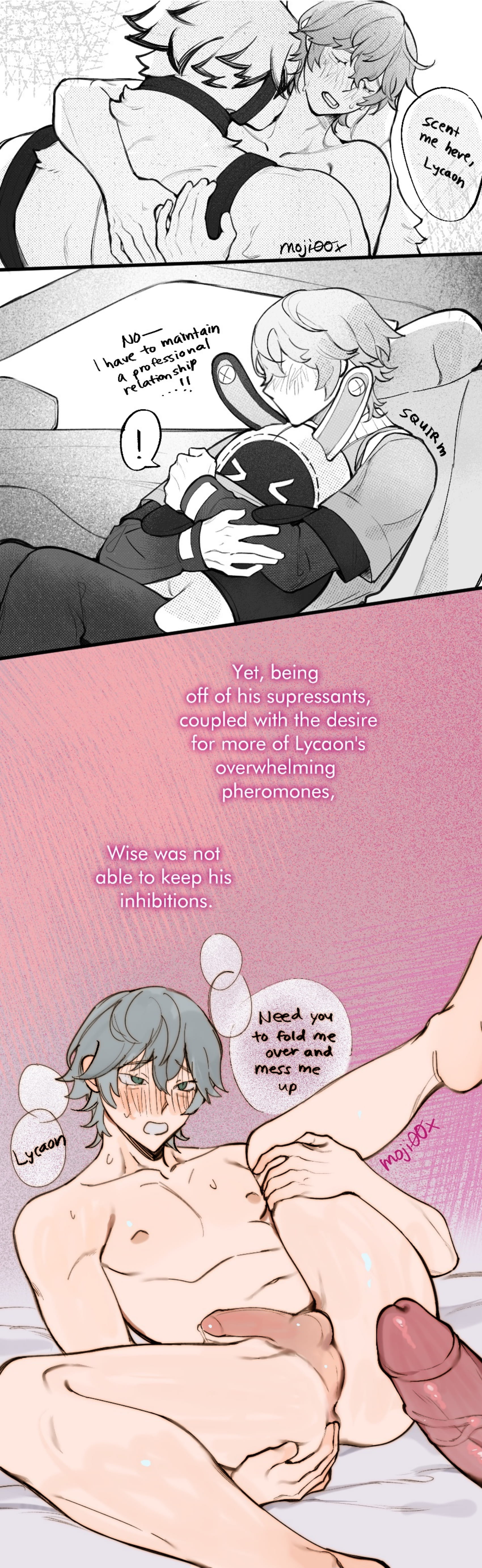 2boys, boner, brothums, comic, erection, gay, male, male only, nude, omegaverse, tagme, von lycaon, wise (zenless zone zero), yaoi, zenless zone zero