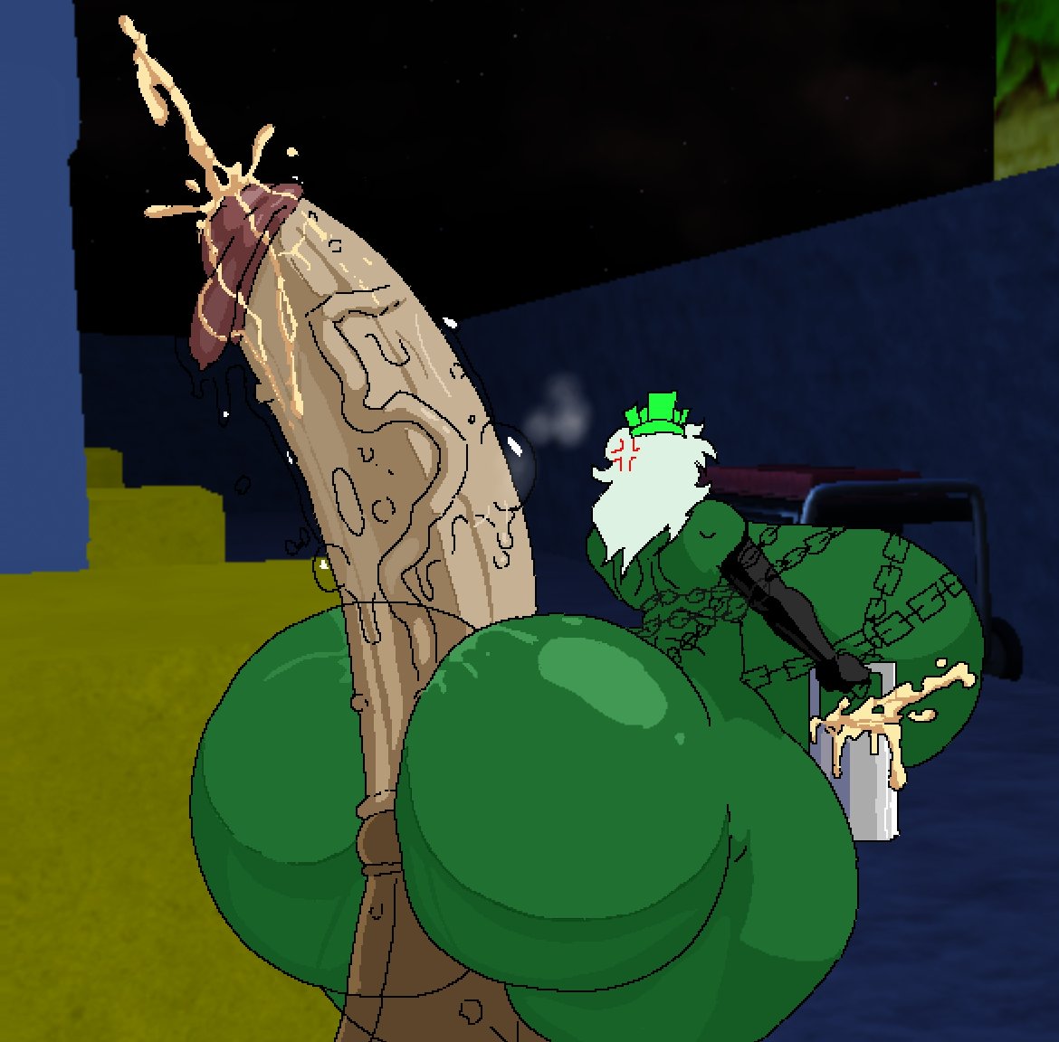 anger vein, betrayed 1x1x1x1, breasts, bucket, bucket of semen, female, forsaken (roblox), green crown, hyper ass, hyper breasts, hyper penis, long corona of glans penis, male, penis, penis between ass, roblox, roblox game, robloxian, rule 63, tagme, varix (edit), white hair, zthirtt (editor)