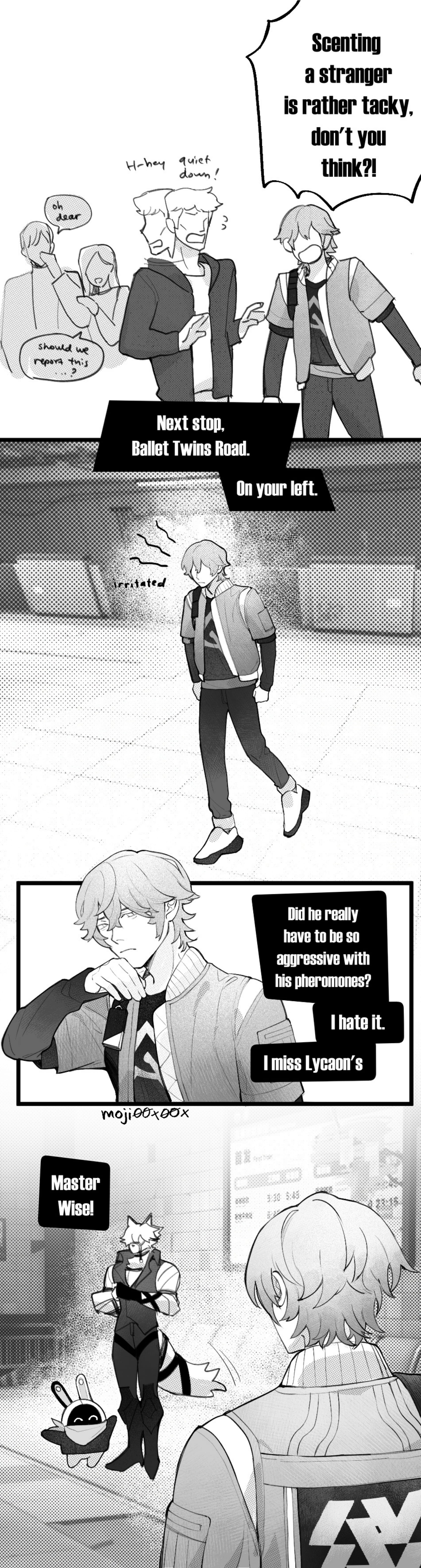 brothums, comic, gay, male, male only, monochrome, omegaverse, tagme, von lycaon, wise (zenless zone zero), yaoi, zenless zone zero