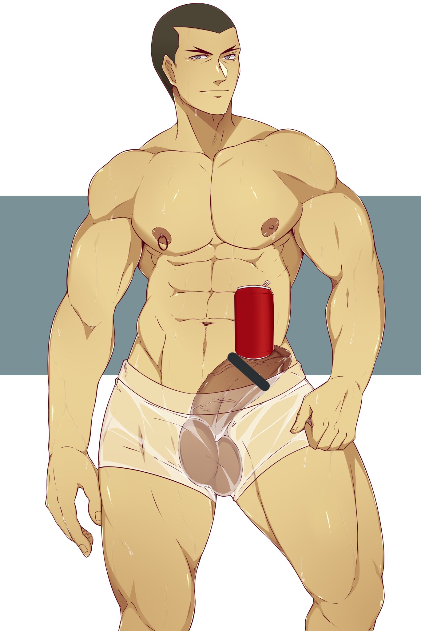 bara big_penis buzz_cut censored dojima_gin male male_only muscle ryee shampoo_challenge shokugeki_no_souma transparent_clothing