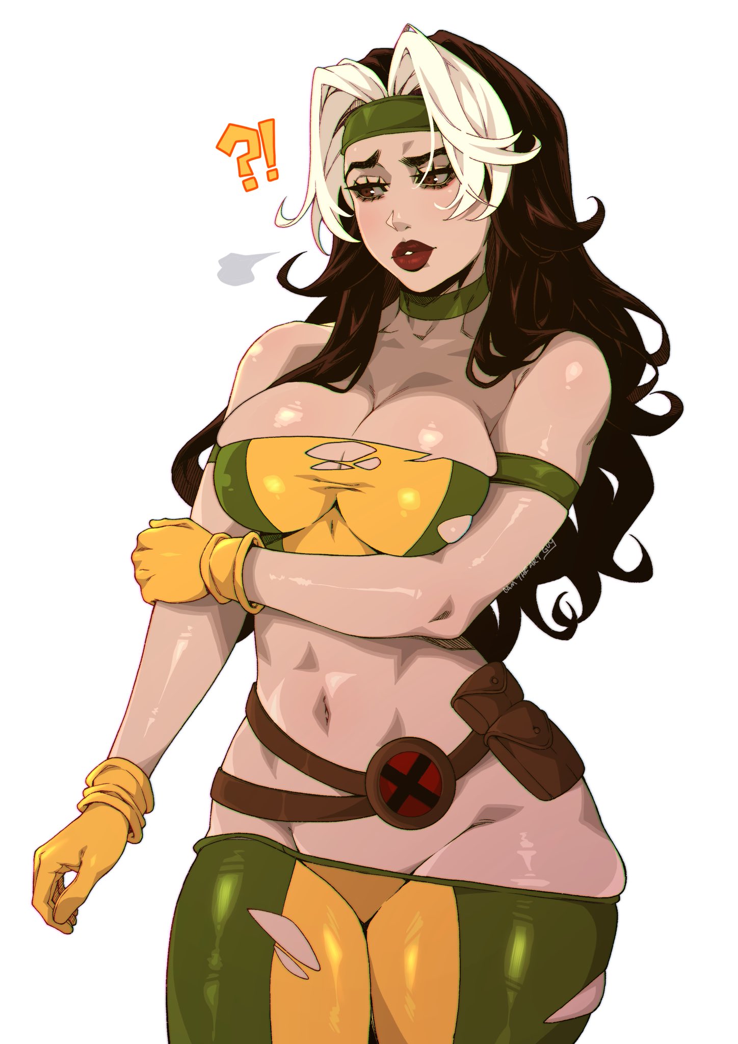 1girls, big breasts, breasts, camtheartguy, female, female focus, female human, female only, fit female, full lips, human, large breasts, light skin, light-skinned female, marvel, marvel comics, mature female, rogue (x-men), slim waist, solo, superheroine, thick thighs, thighs, torn clothes, white background, wide hips, x-men
