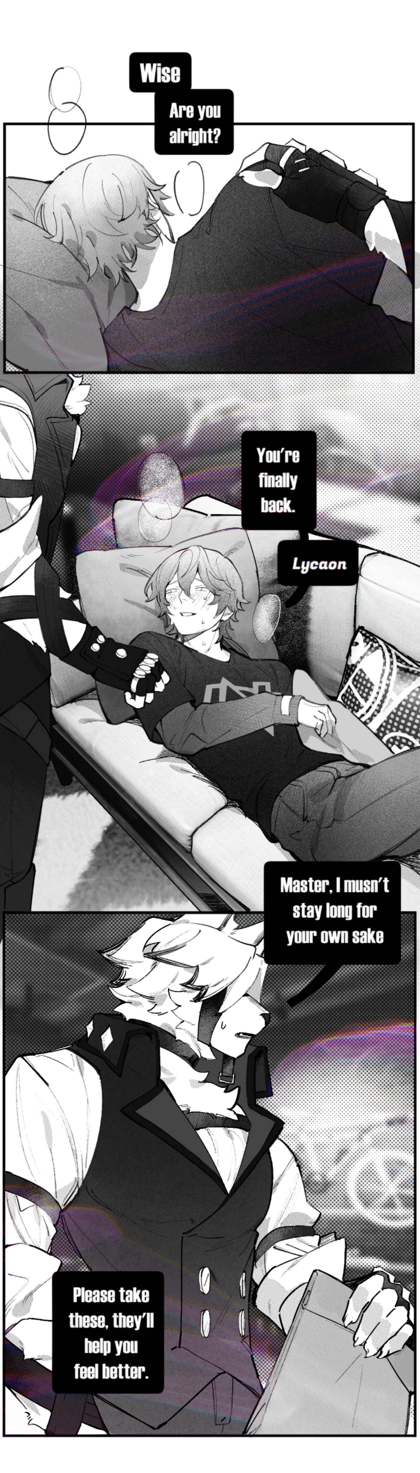 2boys, brothums, comic, gay, male, male only, monochrome, omegaverse, tagme, von lycaon, wise (zenless zone zero), yaoi, zenless zone zero