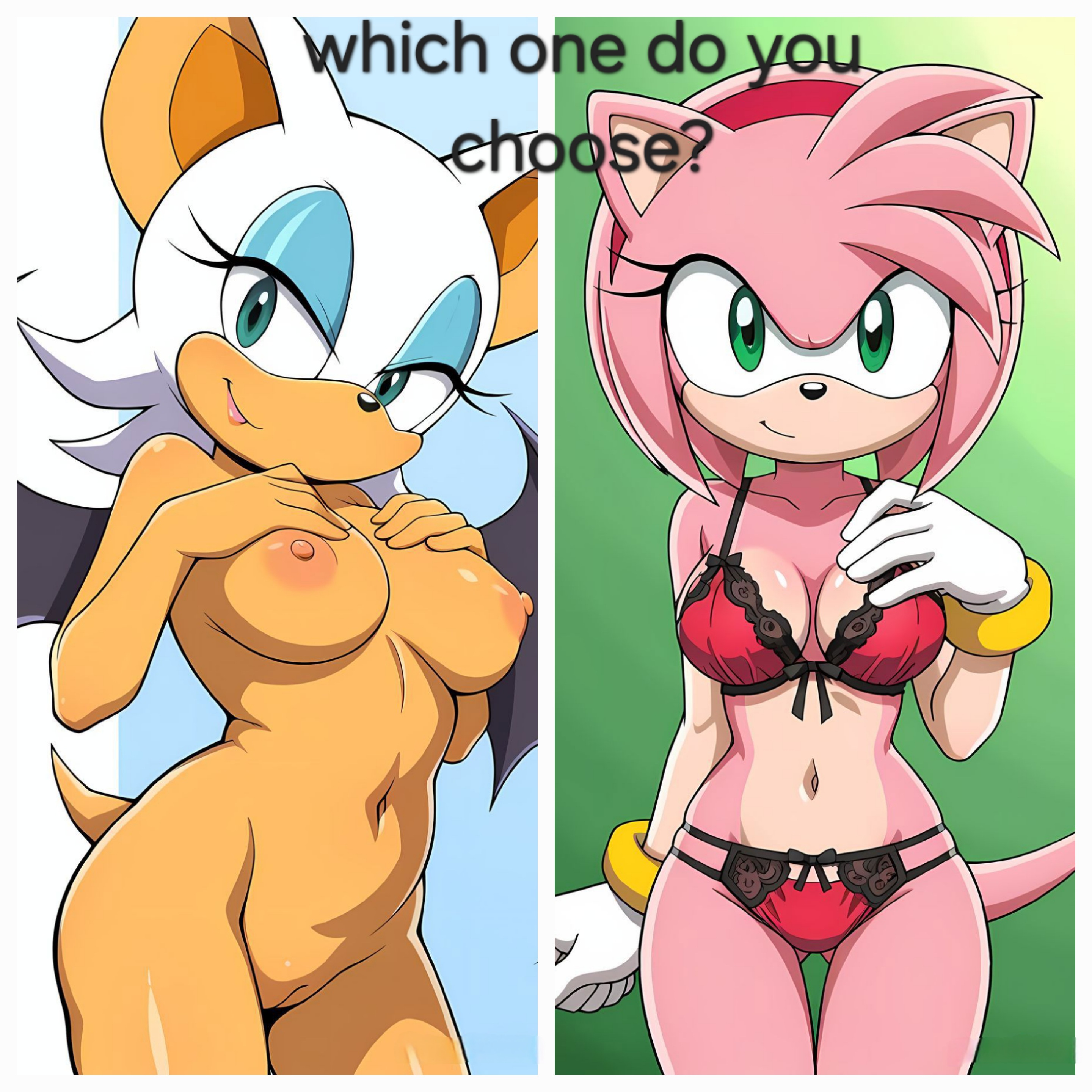 2025, ai generated, amy rose, female, lingerie, nude, presenting, rouge the bat, self upload, sonic (series), tagme, teksavart2