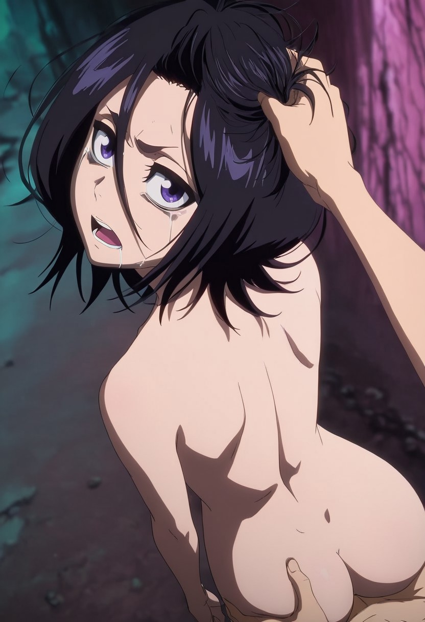 1boy, 1girls, ai generated, ass, bleach, duo, female, forced, kuchiki rukia, light-skinned female, light-skinned male, male, scared, spardai (artist), straight, tears