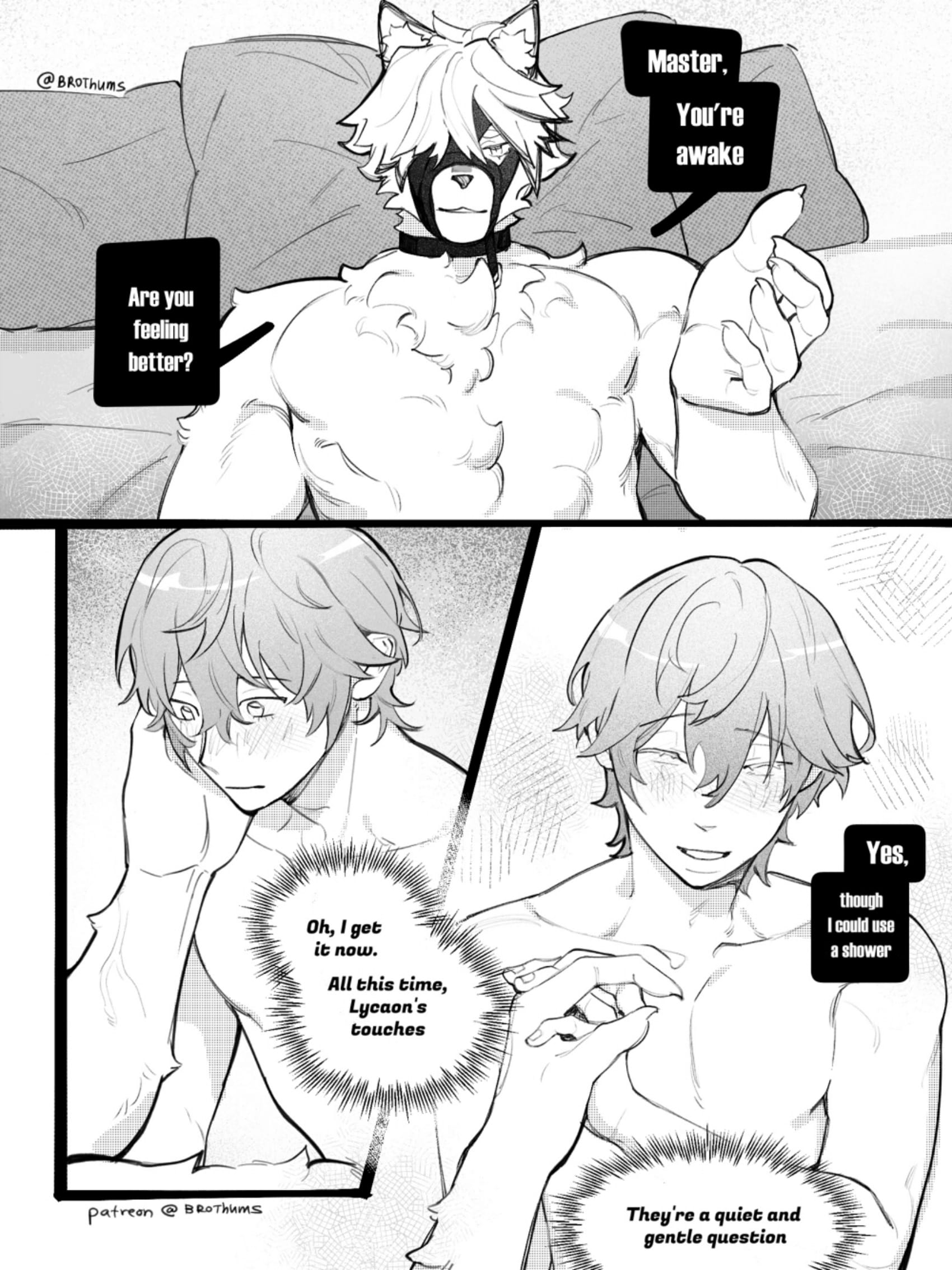 2boys, brothums, comic, gay, male, male only, monochrome, nude, omegaverse, tagme, von lycaon, wise (zenless zone zero), yaoi, zenless zone zero