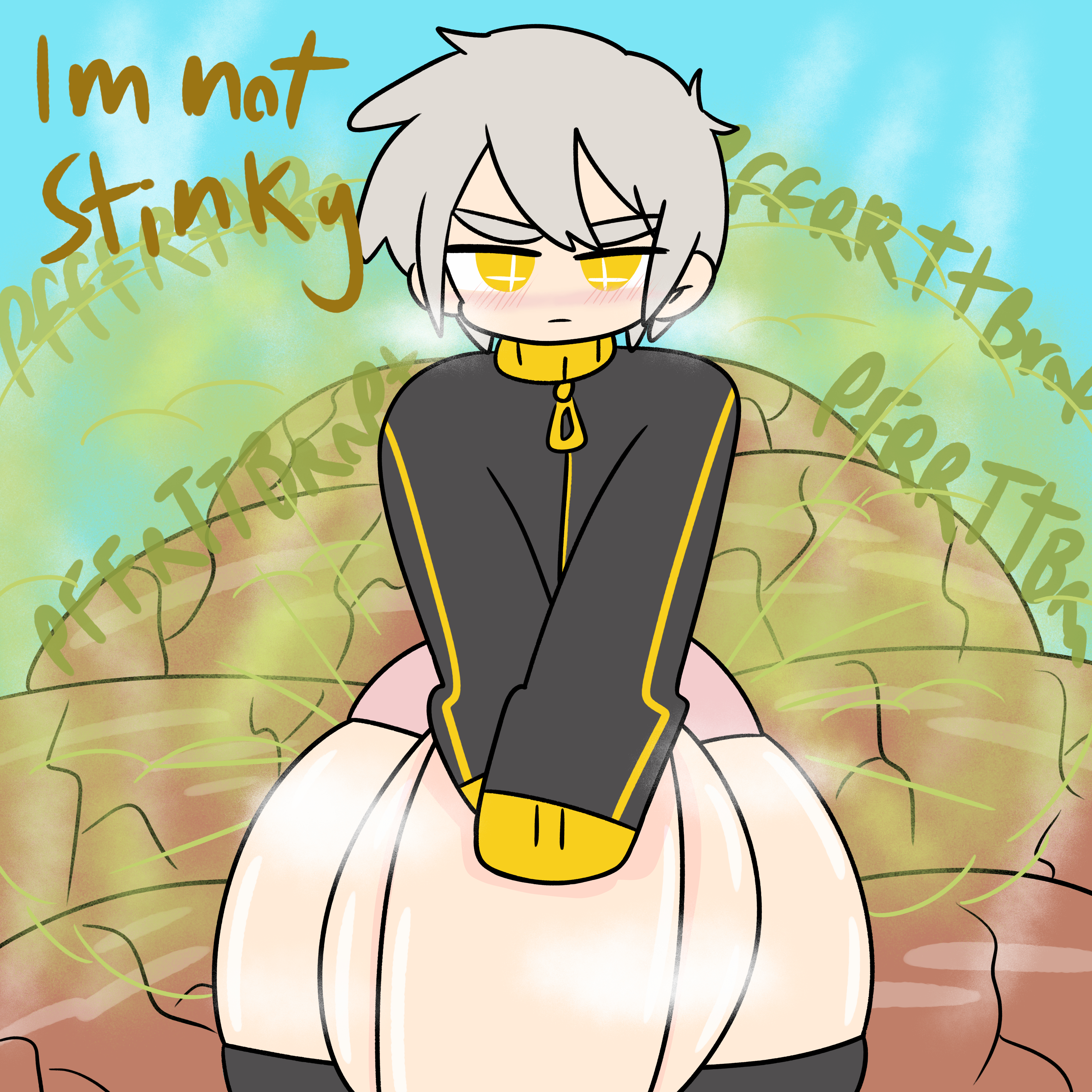 big thighs, blush, fart, fart cloud, fart fetish, gakkie, gakkiegakks, human, human only, hyper, hyper feces, hyper penis, hyper scat, male, male only, one male, penis, scat, shit, shy, text