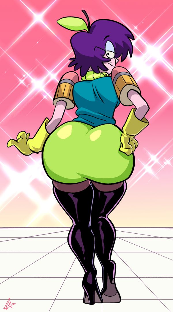 apple_bottom ass big_ass big_butt bottom_heavy cartoon_network glasses gloves hand_on_hips high_heel_boots high_heels large_ass liefeldianabomination looking_at_viewer looking_back miss_quantum ok_k.o.!_let's_be_heroes purple_hair teacher thighhigh_boots