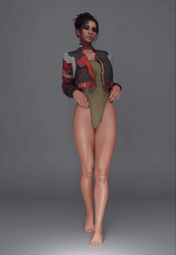 1girls, 3d, 3d animation, animated, barefoot, black hair, cd projekt red, cyberpunk 2077, dark skin, dark-skinned female, female, jacket, legs, leotard, ndk7, panam palmer, solo, solo female, solo focus, thighs, tied hair, vertical video