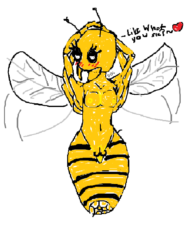 anthro bee black_stripes blush breasts female female_only hands_behind_head monster_girl nipples nude queen_bee terraria vagina wings yellow_body