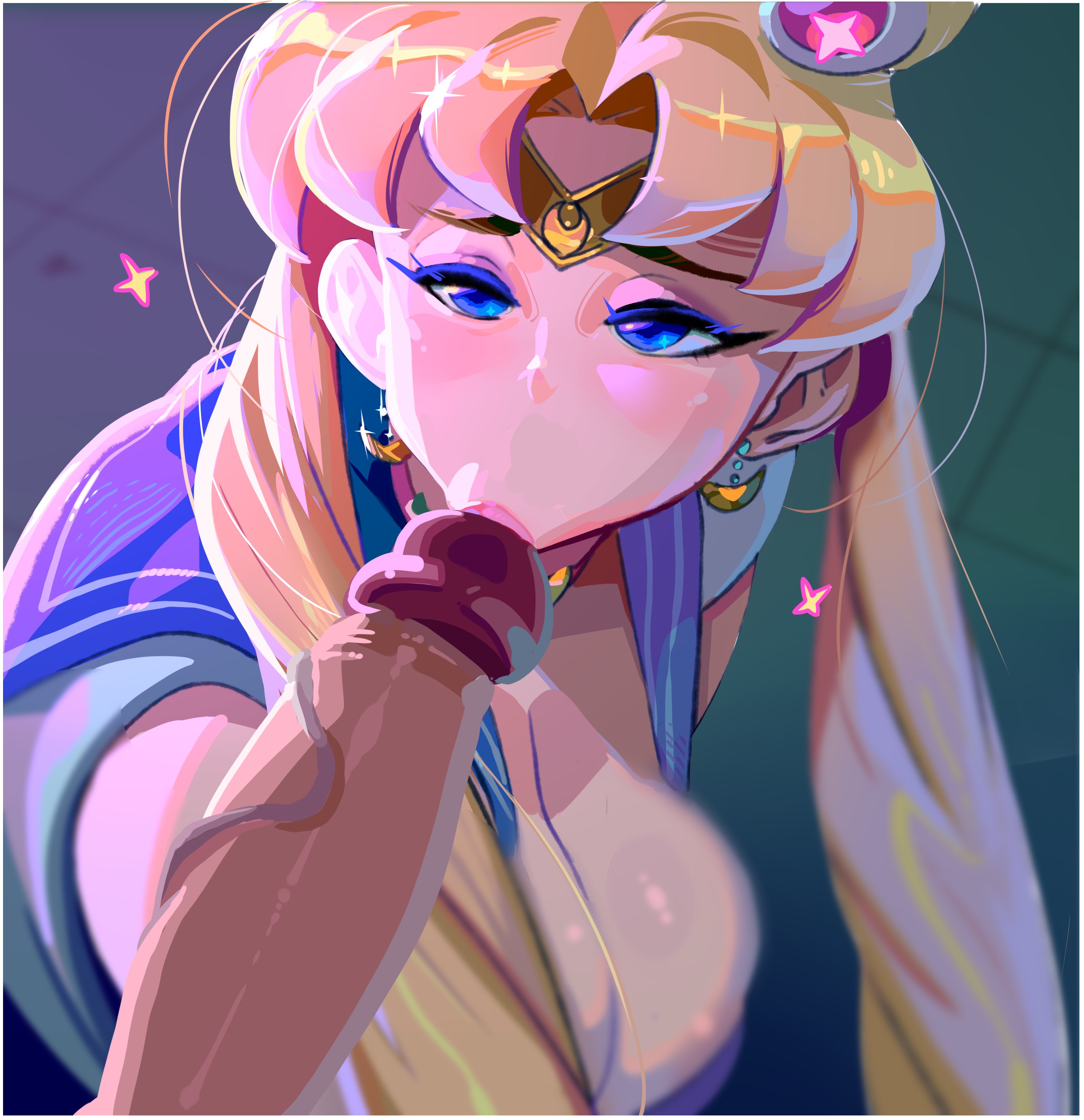 bishoujo senshi sailor moon, blonde hair, blue eyes, breasts, clothing, crystalcheese, faceless male, female, kissing penis, kissing penis tip, large breasts, male, meme, oral, penis, pink lips, sailor moon, sailor moon redraw challenge, sailor senshi uniform, uncensored, usagi tsukino