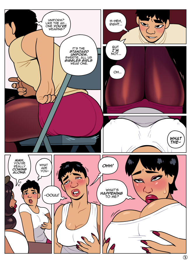 2girls, ass, ass expansion, bimbo, bimbofication, blackshirtboy, blush, breast expansion, breast growth, breast growth (enlargement), breasts, cleavage, comic, dark skin, dark-skinned female, female, female only, gender transformation, genderswap, hair growth, huge ass, huge breasts, lip expansion, mtf transformation, multiple females, multiple girls, rule 63, tank top, thick thighs, thigh expansion, transformation