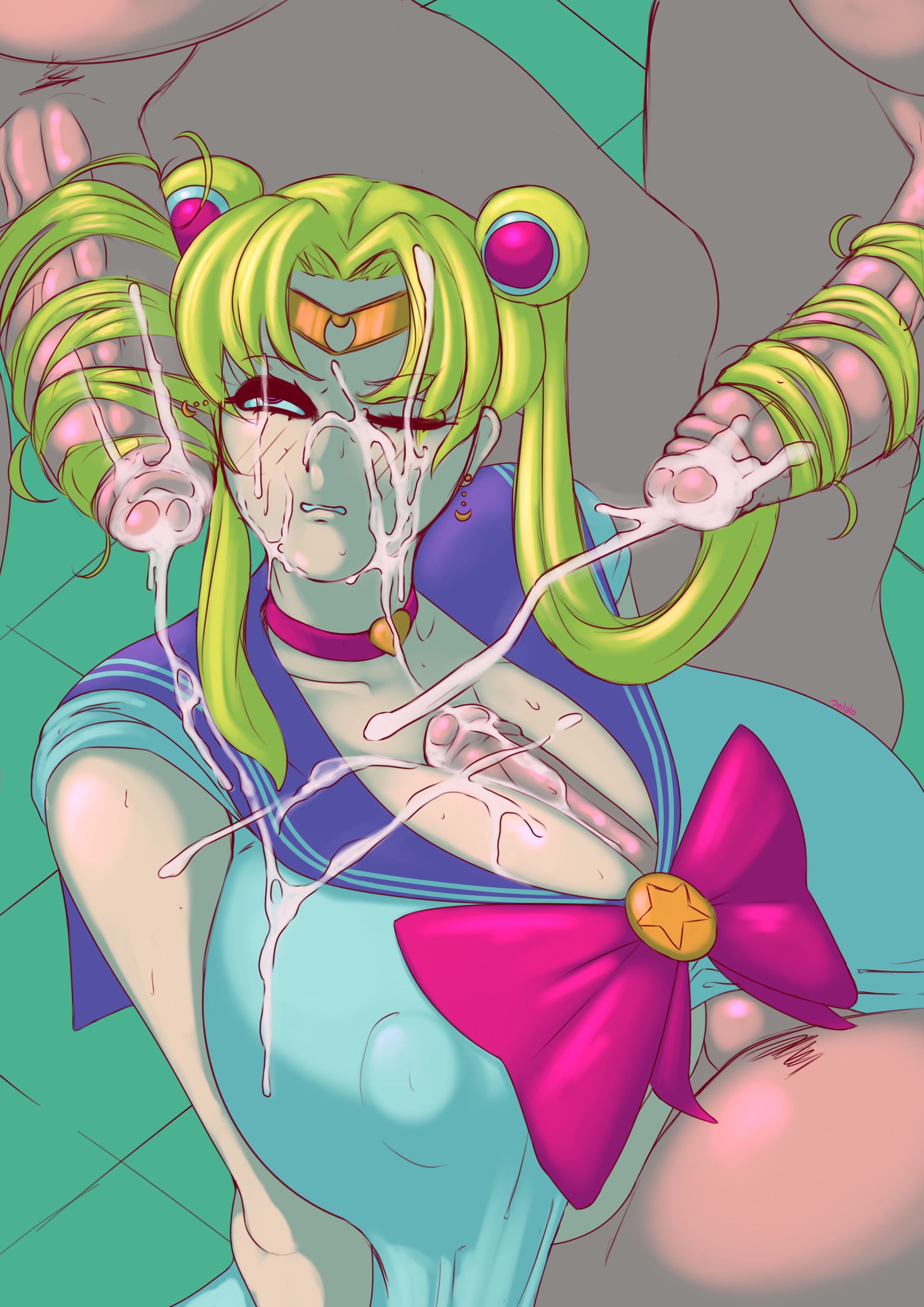 1girls, 3boys, alternate version available, big breasts, bishoujo senshi sailor moon, blonde hair, blue eyes, breasts, clothing, cum, cum between breasts, cum on breasts, cum on face, dedalo, ejaculation between breasts, faceless male, female, hairjob, huge breasts, large breasts, male, paizuri, sailor moon, sailor moon redraw challenge, straight, titfuck, uncensored, usagi tsukino