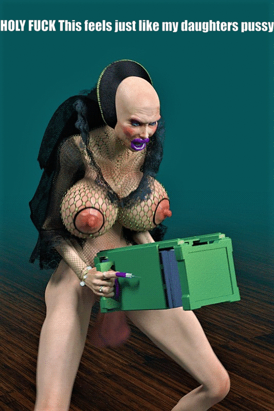 1futa artificial_vagina big_lips bimbo_futanari bimbo_lips bimbo_milf breast_implants caption claws dialogue dune english_text feet_out_of_frame futanari gif gif_author hag huge_cock implied_futanari makeup nippleless_clothes no_bra onahole parody parody_porn religious_clothing reverend_mother_gaius shaved_head simple_background solo standing syringe testicles veiny wooden_floor