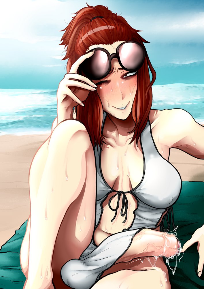 1futa, beach, big breasts, big penis, breasts, cum, dickgirl, erection, foreskin, fran (tammaro), futa only, futa sans pussy, futanari, intersex, large breasts, penis, precum, solo, sunglasses, sunglasses on head, swimsuit, tammaro, uncircumcised, uncut