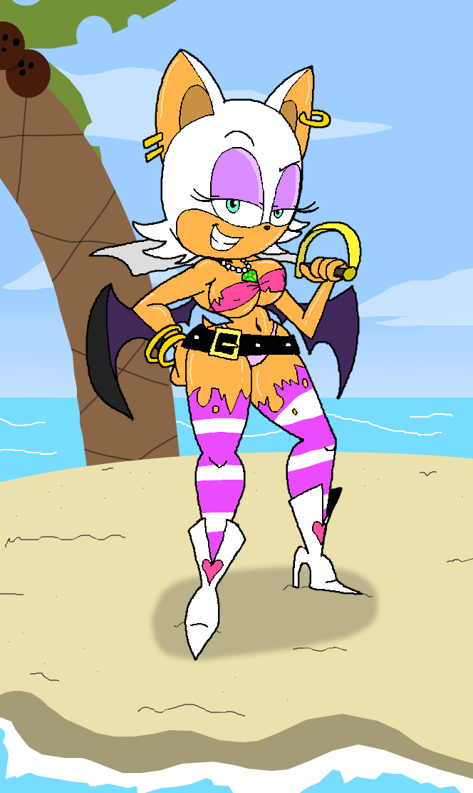 cutlass female female_only light_green_eyes mobian_(species) montatora-501 omegusmaximus raised_eyebrow rouge_the_bat sonic_(series) sword thigh_highs weapon