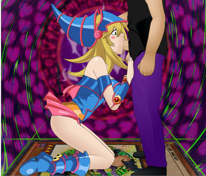 1boy 1girls :>= balls blonde_hair blowjob breasts card cheek_poke clothed collar dark_magician_girl deepthroat erection fellatio female forced forced_oral green_eyes hand_on_head magician magician_hat male partial_male penis roro73290 super_deepthroat_game throat_bulge yu-gi-oh! yu-gi-oh!_duel_monsters yugi_muto