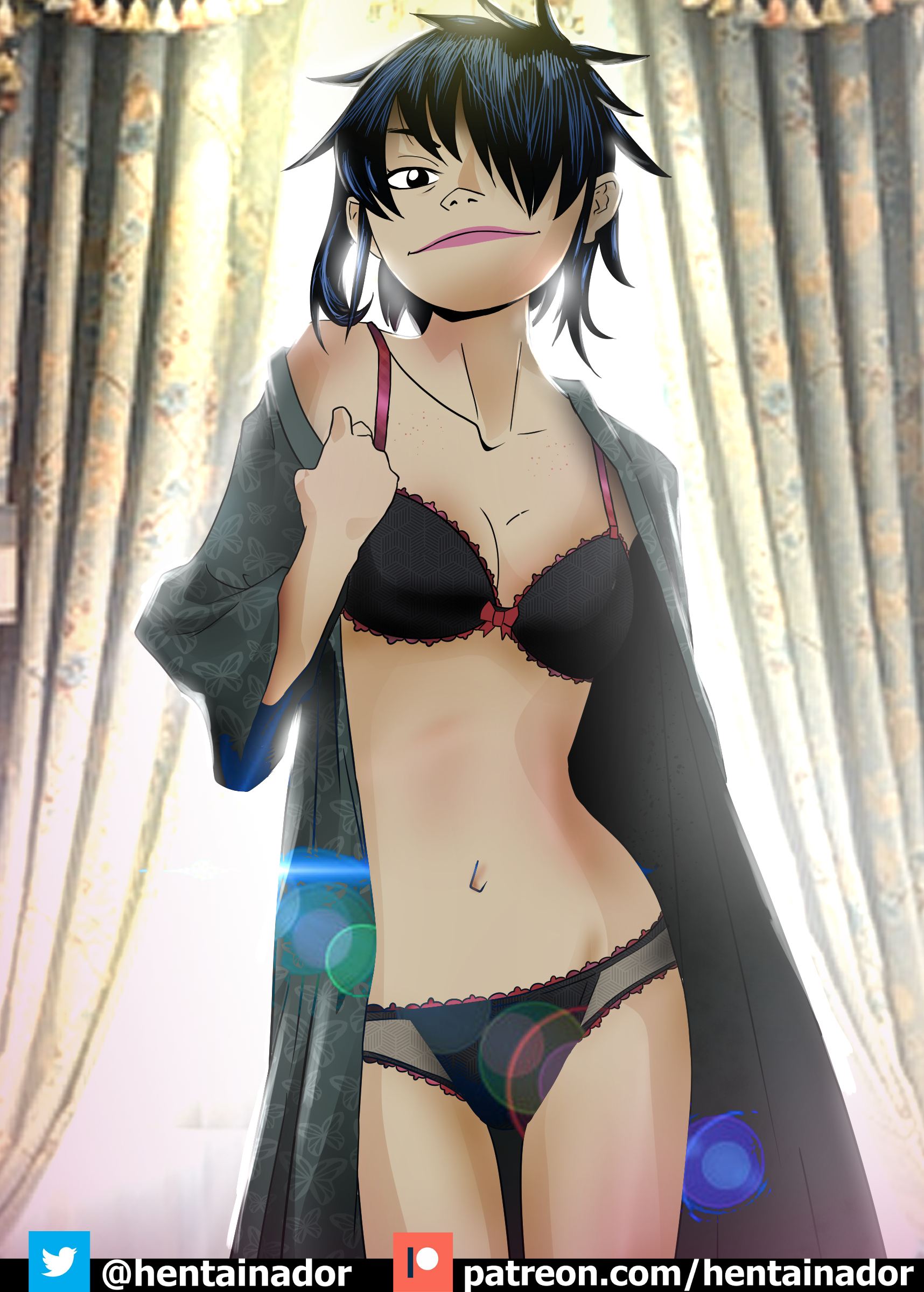 bra, female, gorillaz, hentainador, lingerie, matching underwear, noodle (gorillaz), panties, tagme, underwear