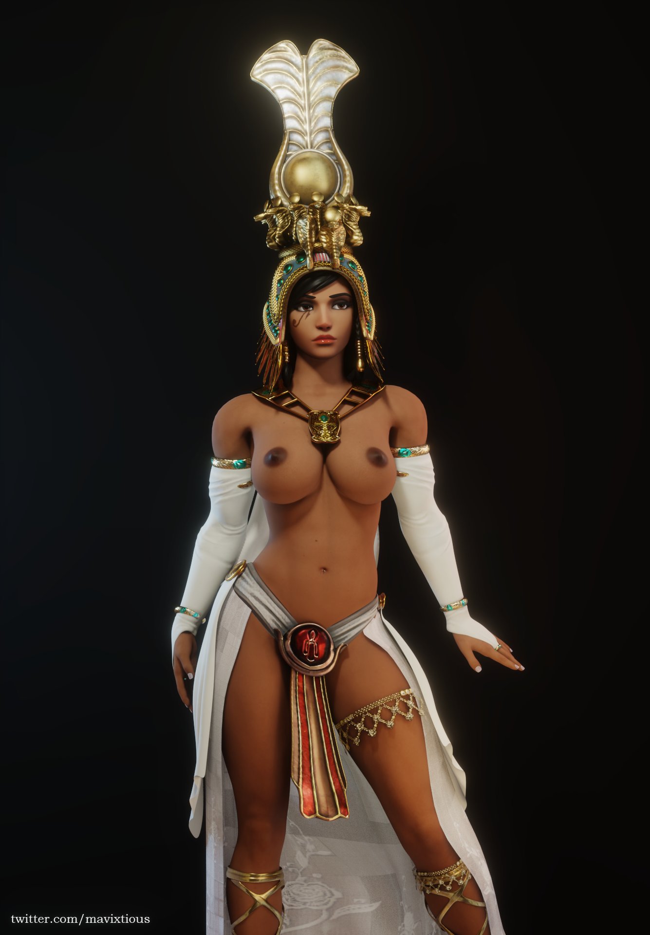 1girls, 3d, areolae, big breasts, blender, breasts, dark skin, dark-skinned female, female, female only, large breasts, mavixtious, nipples, overwatch, pharah, solo
