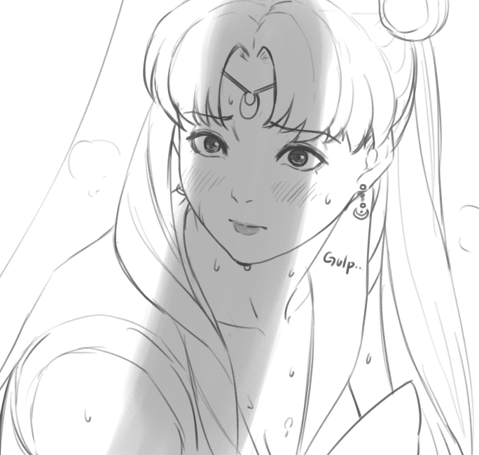 2020 big_penis bishoujo_senshi_sailor_moon clothing earrings embarrassed faceless_male k2shh long_hair looking_at_penis looking_at_viewer meme monochrome open_mouth penis_shadow sailor_moon sailor_moon_redraw_challenge sailor_senshi_uniform sound_effects usagi_tsukino