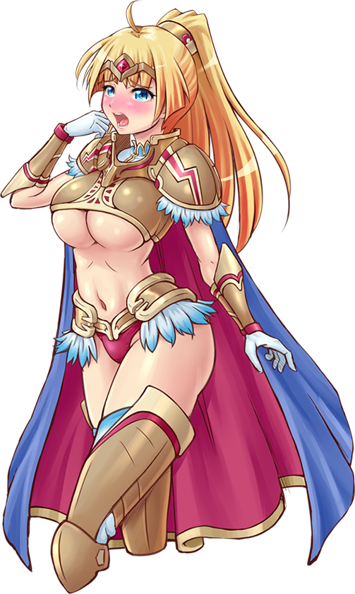 arekara4nen armor blonde_hair blush breasts cape feathers female female_only gloves huge_breasts panties tagme underboob