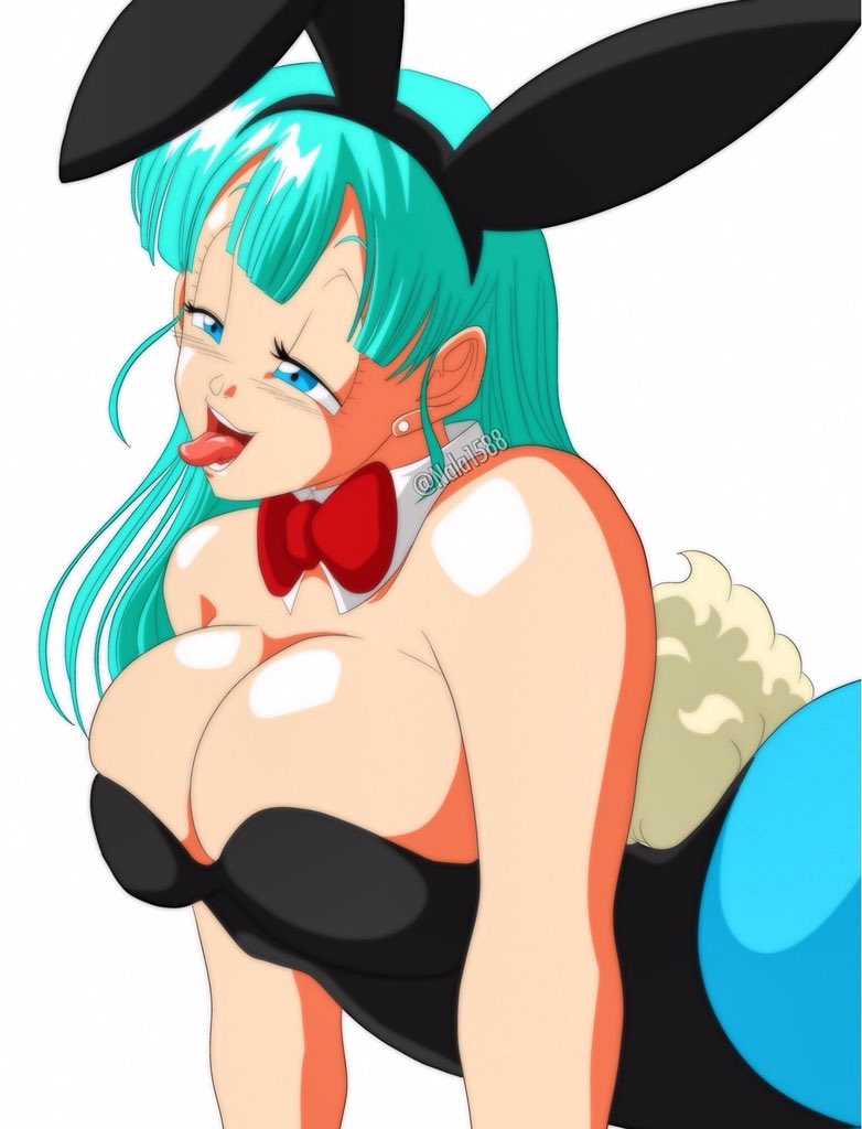 1girls, ahe gao, bimbo, blue pantyhose, bowtie, breasts, bulma (bunny), bulma briefs, bunny ears, bunny girl, bunny tail, bunnysuit, cleavage, detached collar, dragon ball, dragon ball (classic), female, huge breasts, nala1588, shounen jump, solo, teenager