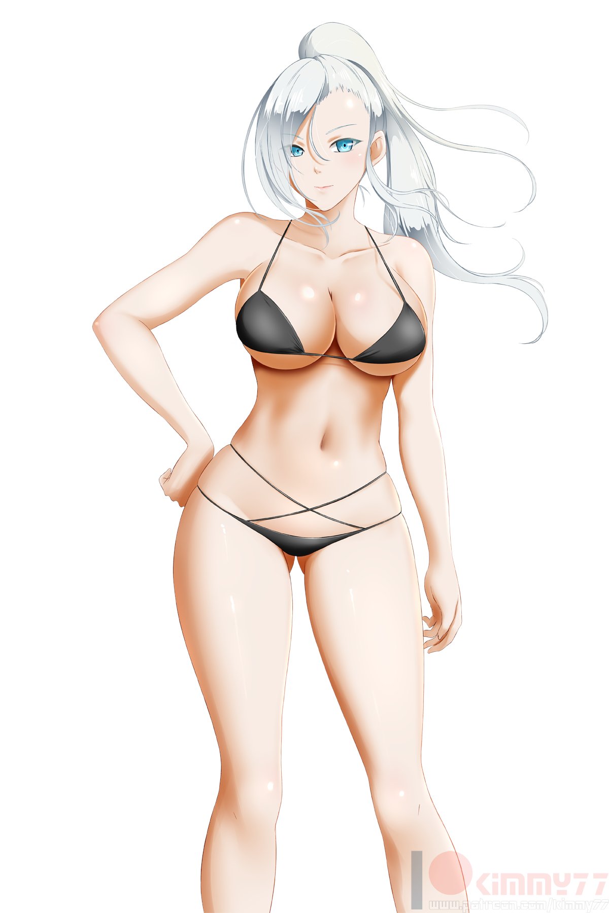 1girls, big breasts, bikini, breasts, female, female only, kimmy77, large breasts, looking at viewer, rwby, solo, white background, winter schnee