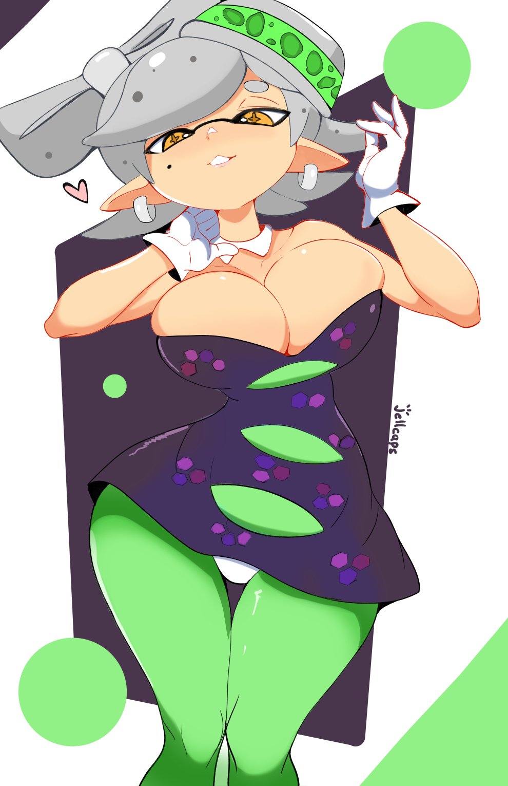 1girls, big breasts, breasts, cleavage, clothing, female, female only, heart, huge breasts, jellcaps, looking at viewer, marie (splatoon), nintendo, skindentation, smug, solo, solo female, splatoon, tagme, wide hips