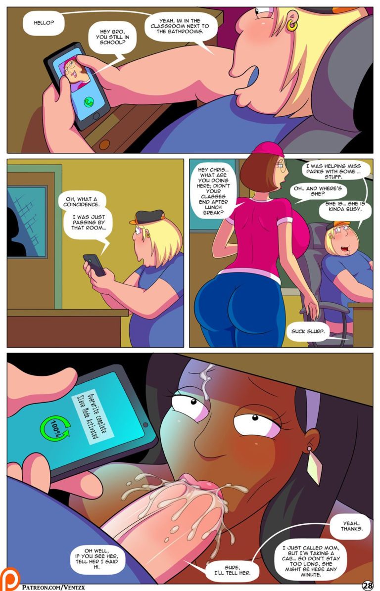 1boy 2:3_ratio 2girls alternate_breast_size apple_butt arabatos ass big_ass big_breasts blowjob breasts brown_skin bust busty chris_griffin classroom clothing comic cum cum_in_mouth cumshot curvaceous curves curvy curvy_figure dark-skinned_female dark_skin dialogue ejaculation english english_text family_guy fellatio female gigantic_ass glasses hips huge_ass huge_breasts large_ass large_breasts large_penis legs male meg_griffin oral oral_sex orgasm page_28 parody parody_porn public_oral shauna_parks sister sneaky sneaky_sex speech_bubble stealth_fellatio stealth_sex straight student teacher teacher_and_student text thick_ass thick_legs thick_thighs thighs tight_clothing under_desk voluptuous wide_hips