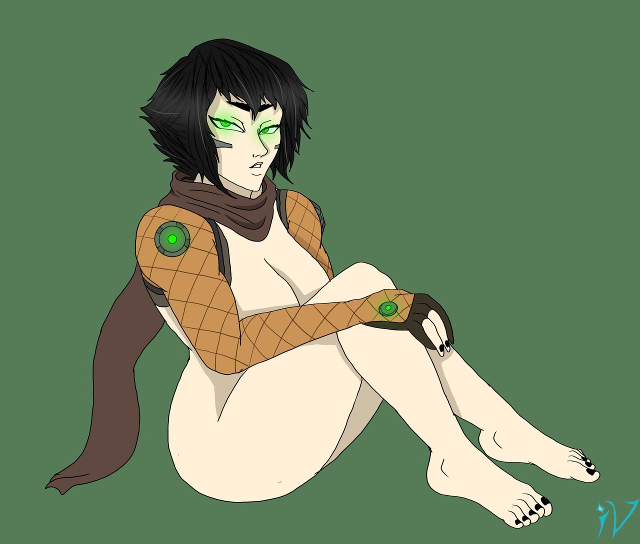 black_hair green_eyes mikah_(spacelords) nude_female raiders_of_the_broken_planet sitting spacelords straight_hair the-ice-virus