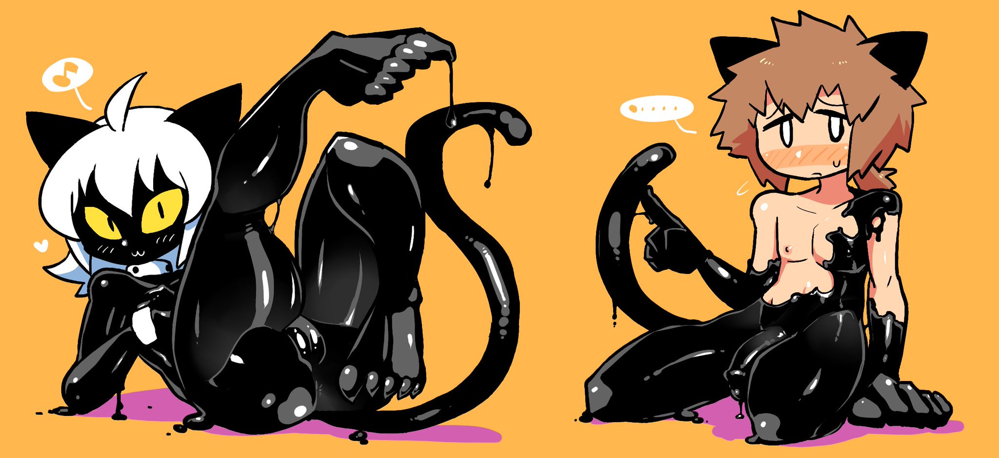 1boy, 1girls, anthro, cat girl, catgirl, crap-man, female, genderswap, goo, male, nenekoko (crap-man), original, original character, original characters, rule 63, tagme, toma (crap-man), white hair