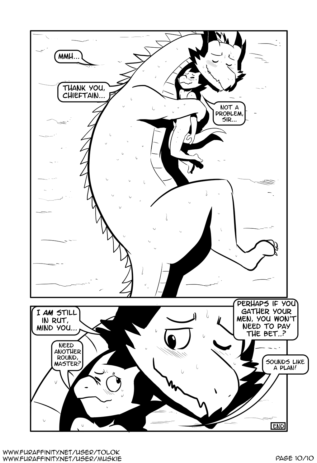 comic dragon english_text feral heat_(disambiguation) hi_res in_heat kobold male_only mating_season monochrome rut scalie size_difference text tolok url