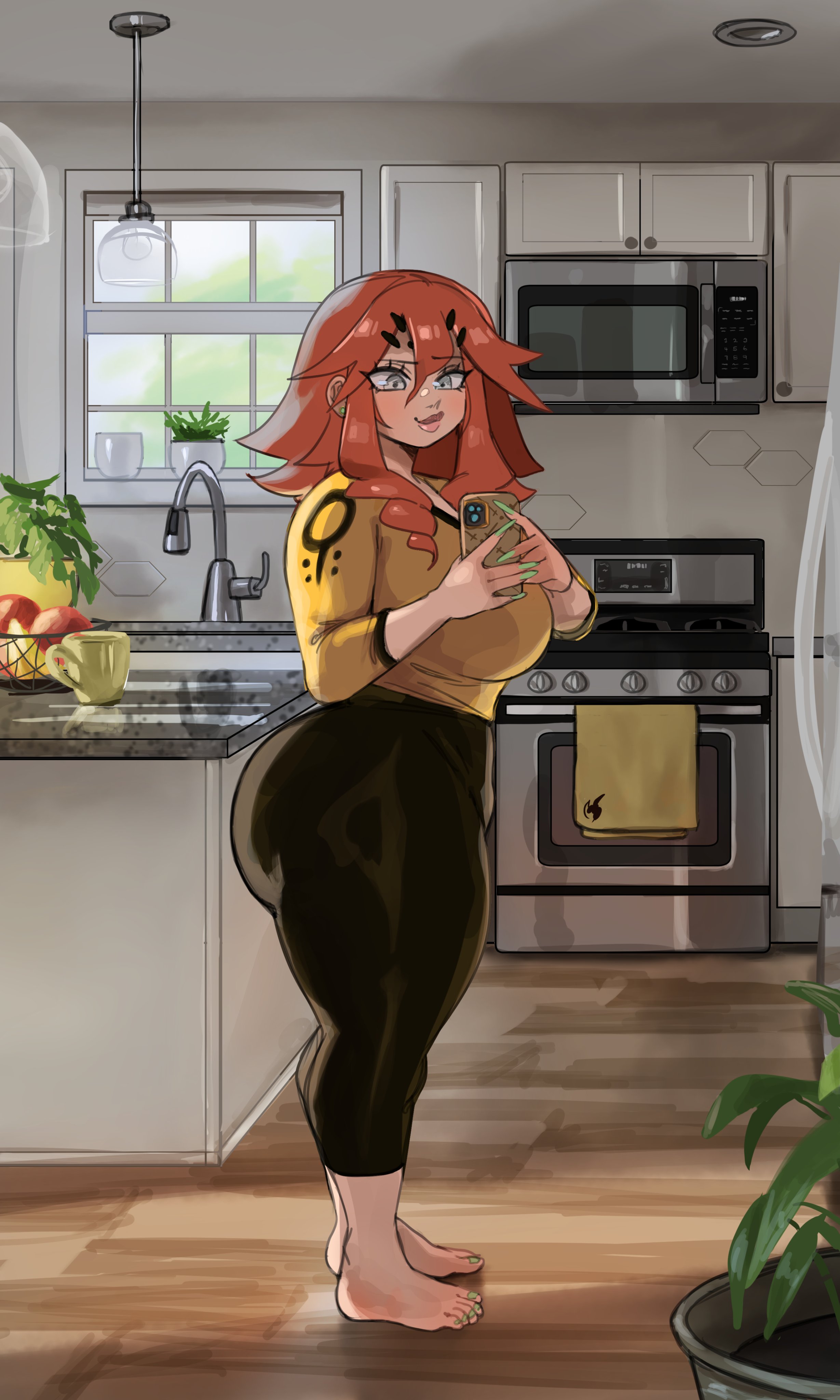 1girls, ass, barefoot, big ass, big breasts, bottom heavy, breasts, busty, cellphone, claudette (lightsource), curvy female, fat ass, female, female only, gluteal fold, huge ass, large ass, large breasts, lightsource, massive ass, original, phone, selfie, slightly chubby, slightly chubby female, solo, straining clothing, thick ass, thick thighs, thunder thighs, tight clothing, tight pants, wide hipped female, wide hips