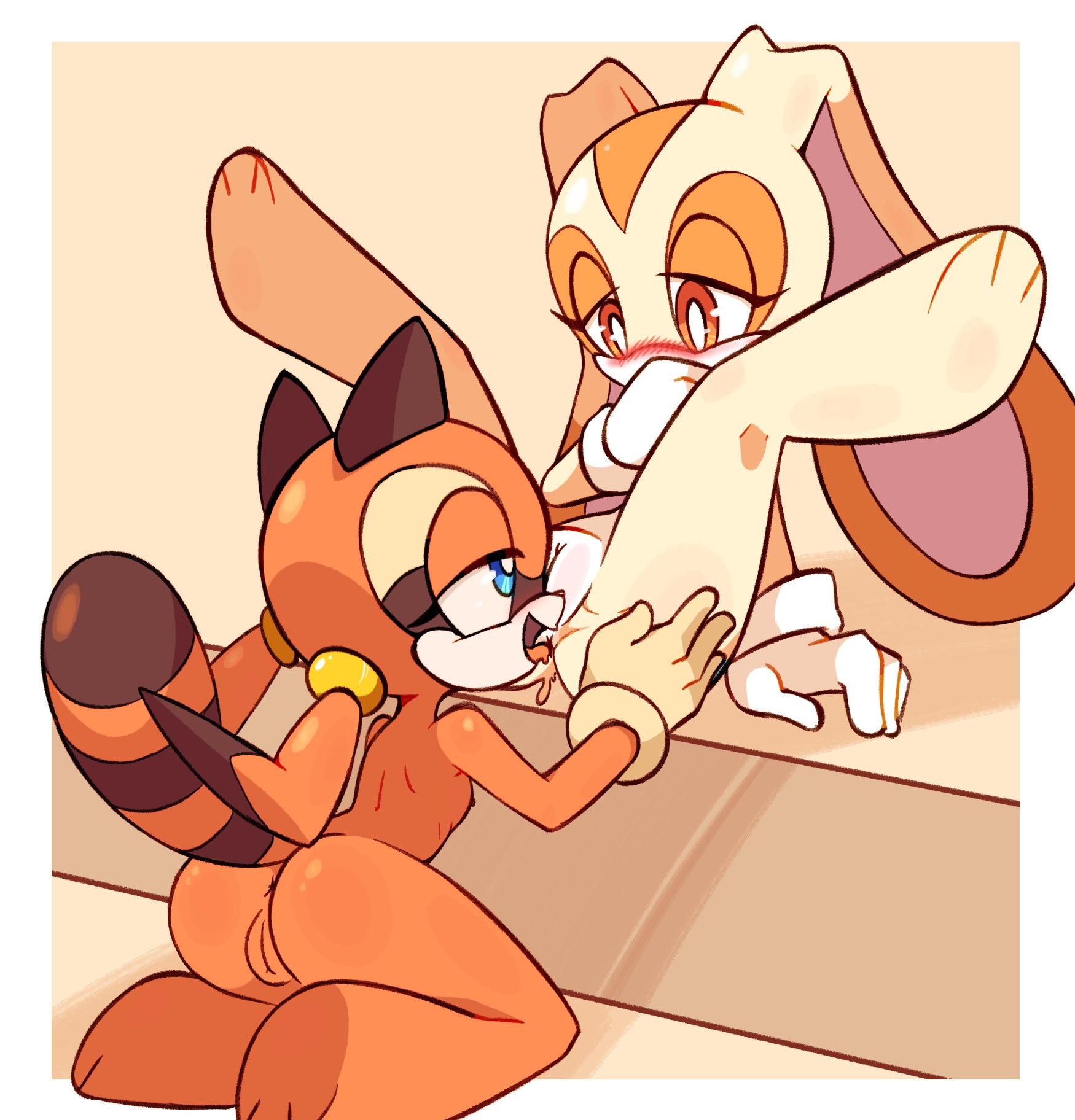 anilingus, cream the rabbit, female, female anthro, female/female, flat chest, fur, lesbian sex, licking anus, licking ass, marine the raccoon, rimming, sega, sonic (series), sonic the hedgehog (series), younger female, younger females, yuri