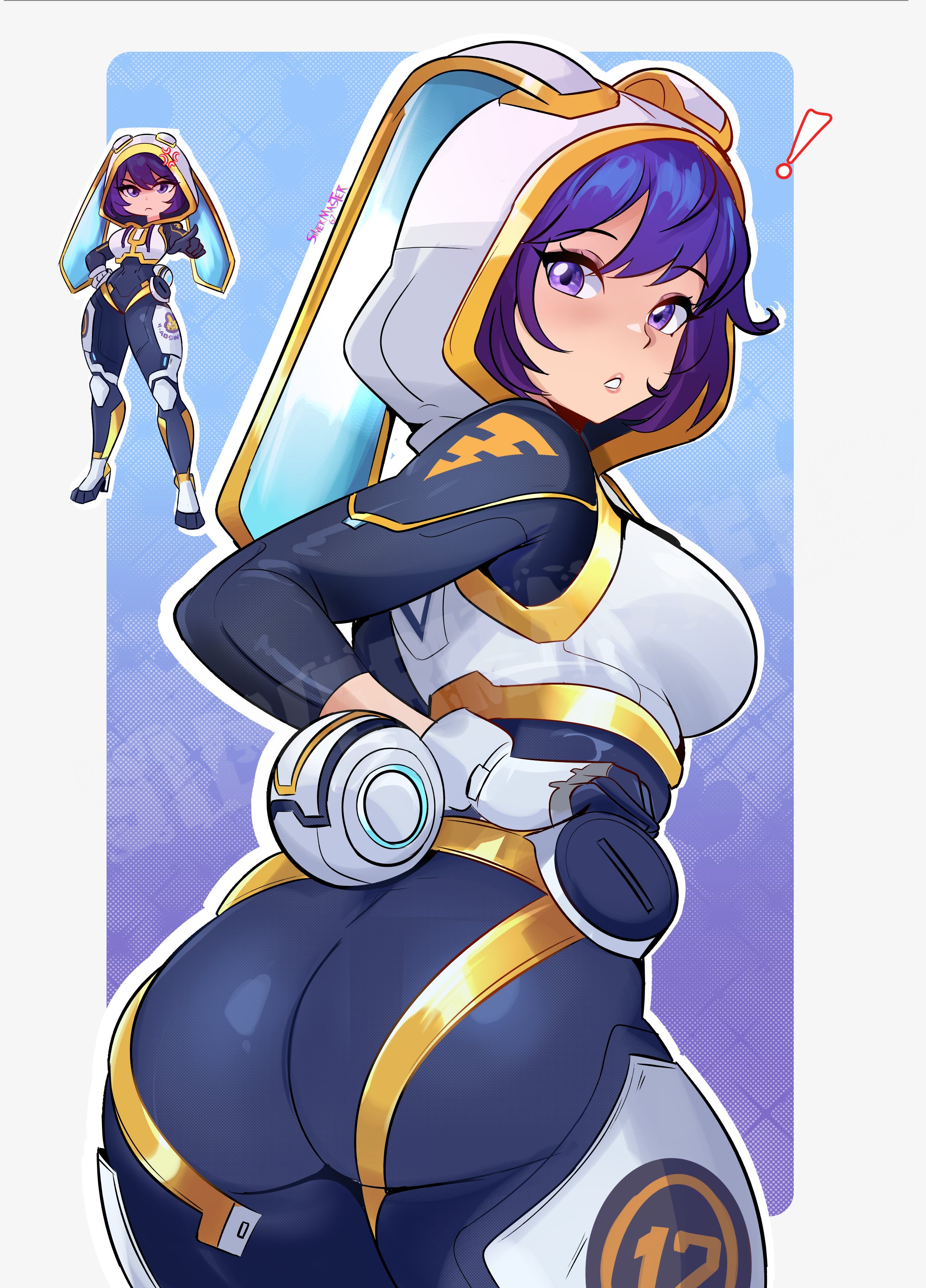 1girls, ass, back view, big ass, bodysuit, bunnii o'hare (fortnite), bunny costume, bunny ears, bunny girl, female, female only, fortnite, fortnite: battle royale, hi res, purple hair, round ass, short hair, silvermaster67, solo, solo female, thick thighs, thighs, tight clothes, wide hips, wide thighs