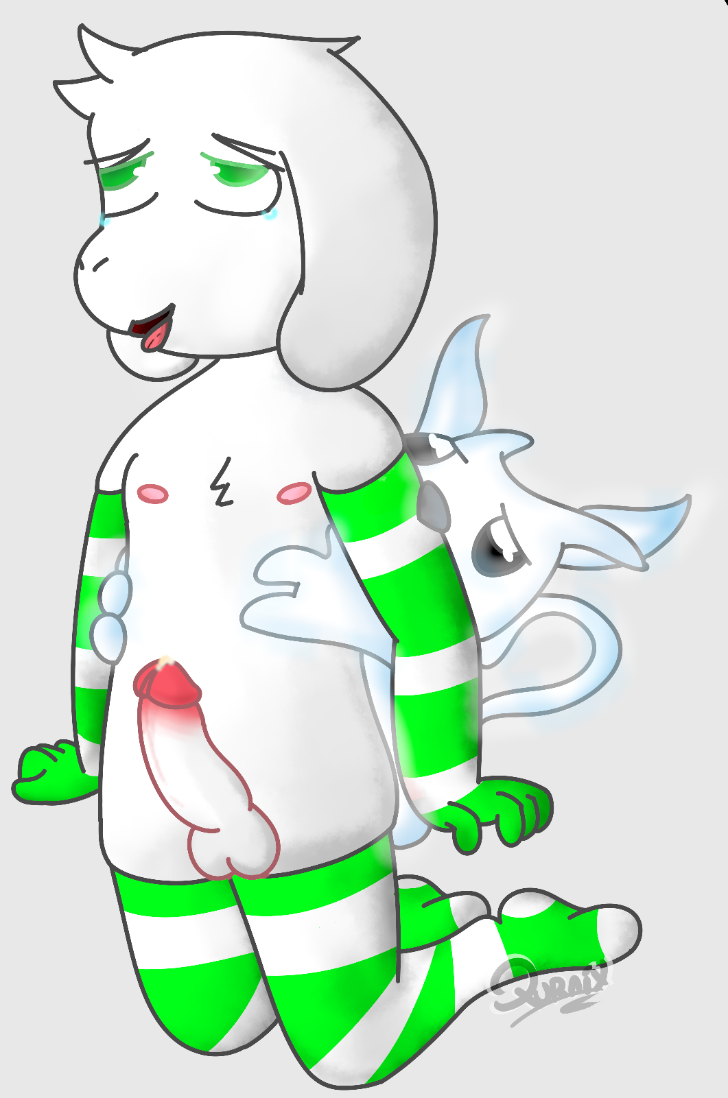 1boy 2d anthro anthro_male anthro_only arm_gloves asriel_dreemurr balls caprine clothing cum digital_media_(artwork) duo erection fur furry furry_male furry_only genital_fluids genitals gloves goat guardian_spirit humanoid humanoid_male humanoid_only humanoid_penis long_ears male male/male male_only mammal mammal_humanoid nipples ori ori_and_the_blind_forest ori_and_the_will_of_the_wisps penis qurnix sex size_difference solo striped_gloves striped_stockings undertale undertale_(series) white_body white_fur