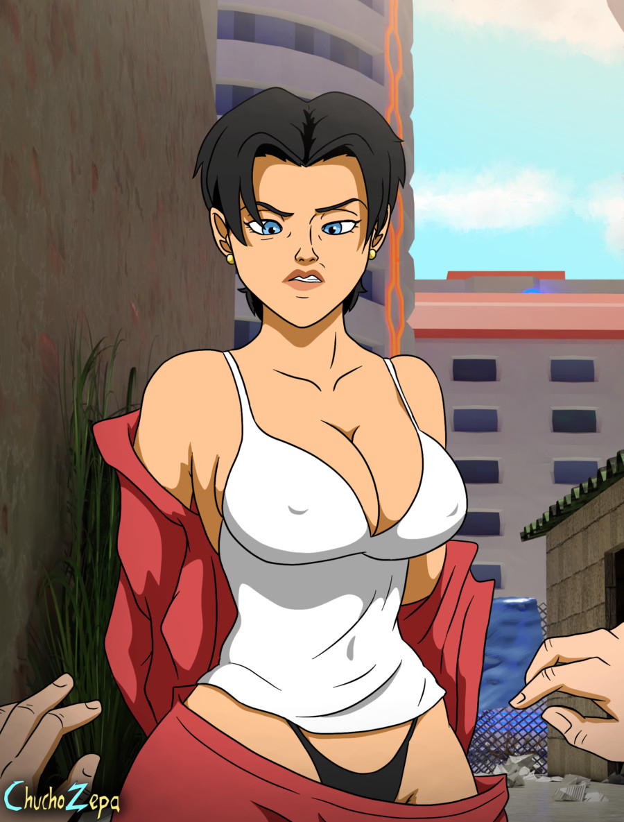 1boy, 1boy1girl, 1girls, 2d, 2d (artwork), alley, anissa, anissa (invincible), arms, artist logo, artist name, ass, black hair, blue eyes, breasts, butt, chuchozepa, curvaceous, curvy, curvy body, curvy female, curvy figure, earrings, exposed hips, eyelashes, female, female focus, hair, hands, high resolution, highleg panties, highres, hip cleavage, hip cutout, hips, imminent sex, invincible, invincible (tv series), legs, light skin, light-skinned female, lipstick, looking at viewer, male, male/female, mammal, mature, mature female, mature woman, milf, open eyes, plump, pov, sagging pants, short hair, straight, stripping, viltrumite, wide hips, wide thighs