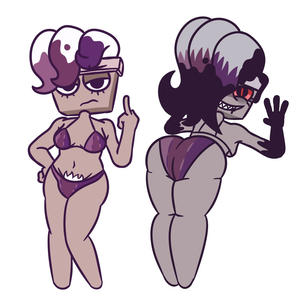 bent over, bikini, blushcrunch studio, brusha (dandy's world), dandy's world, dandys world, middle finger, pubic hair peek, roblox, showing ass, solo, tagme, twisted brusha (dandy's world)