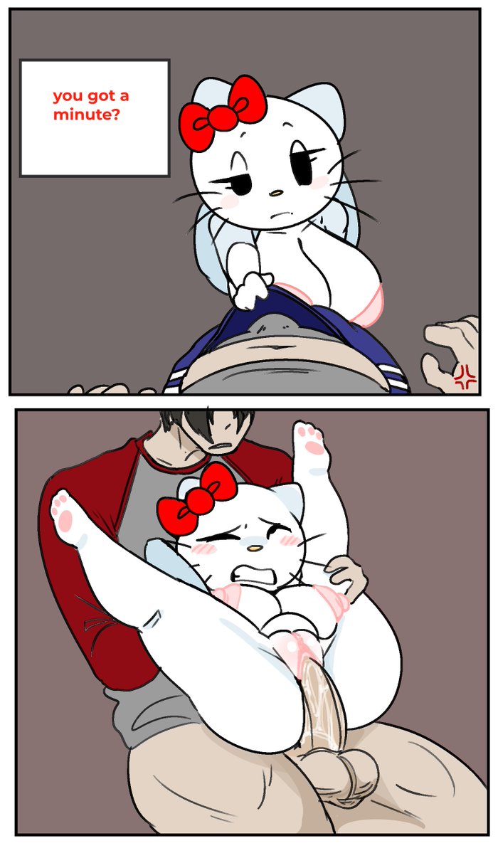 1boy, 1girls, 2d (artwork), 2d artwork, ahe gao, anger vein, angry, annoyed, annoyed expression, anthro, arms up, barefoot, big breasts, black eyes, black hair, blush, blush stickers, bottomless, bow, breasts, bulge, cat girl, claws, clenched teeth, clothes lift, clothes pull, completely naked, completely naked female, completely nude, completely nude female, digital media (artwork), disinterested, disinterested sex, english text, erection, erection under clothes, faceless, faceless male, feet, felid, feline, felis, female, female penetrated, folded, furry, furry female, hair bow, hair ornament, half-closed eyes, height difference, hello kitty, hello kitty (character), hello kitty (series), huge breasts, human, human on anthro, human penetrating, human penetrating anthro, humanoid penetrating, humanoid penetrating anthro, kitty white, large breasts, legs, legs up, looking down, looking up, male, male penetrating, male penetrating female, male/female, mammal, naked, naked female, nipples, nude, nude female, one eye closed, pawpads, penetration, penis, penis in pussy, pussy, raised eyebrow, red bow, savagensfw, sex, shirt grab, short hair, sitting, sitting on person, spread legs, stomach bulge, teeth, testicles, text, thick ass, uneven eyes, vaginal, vaginal penetration, vaginal sex, veiny penis, whiskers, white fur, wince