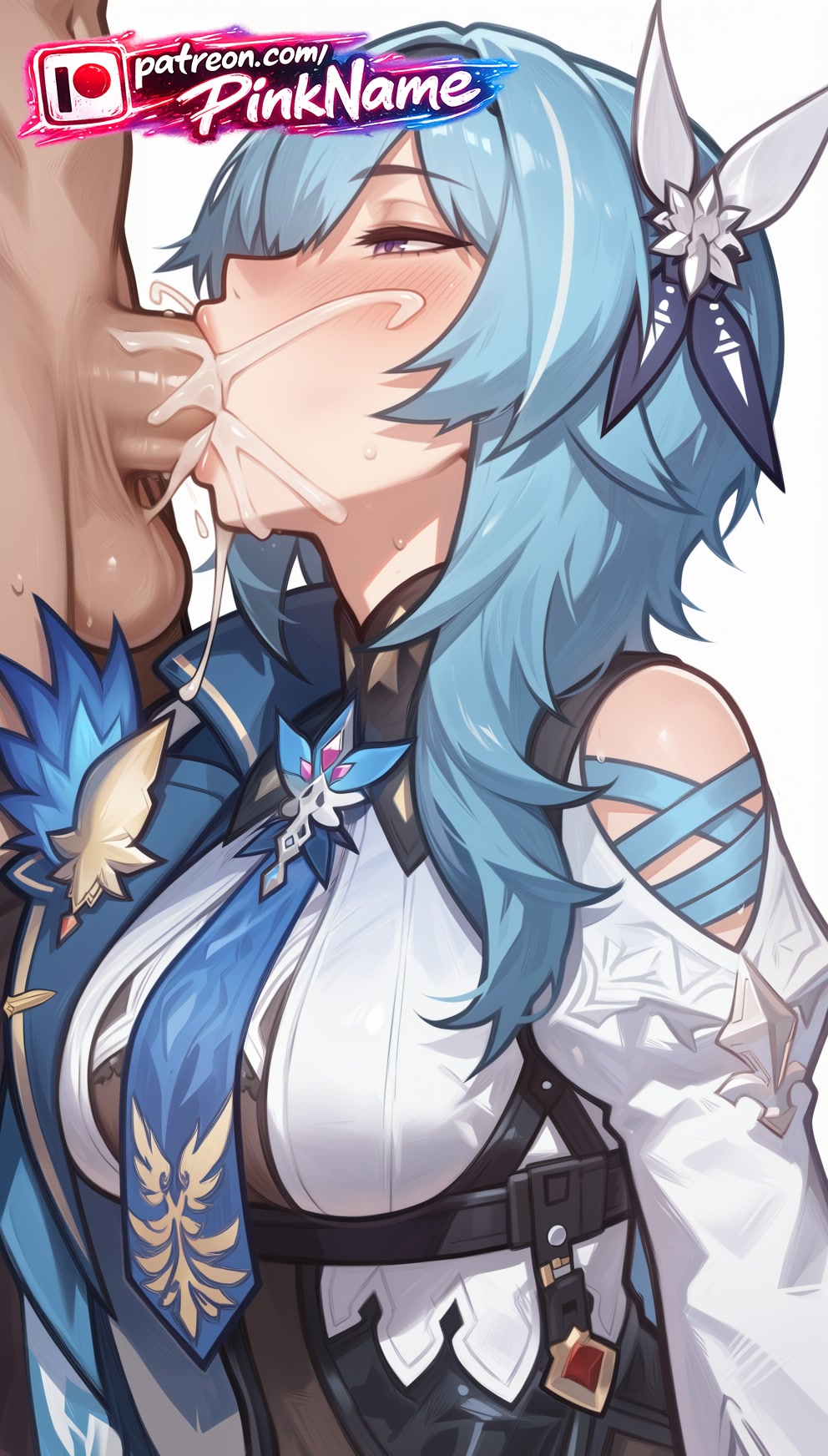 1boy 1girl 2026 ai_generated artist_name blowjob blowjob_face blue_hair blush boobs breasts bust chest clothed_female_nude_male cock cum cum_in_mouth dick eula_(genshin_impact) fellatio genshin_impact hetero hi_res high_quality highres licking long_hair nude oral oral_sex patreon patreon_username penis pinkname sucking testicles tits watermark