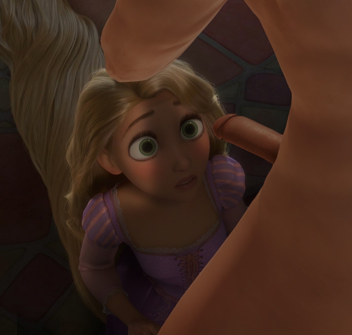 1boy, 1girls, artist request, clothing, disney, disney princess, dress, faceless male, female, kneeling, male, penis, rapunzel, royalty, surprised, tangled
