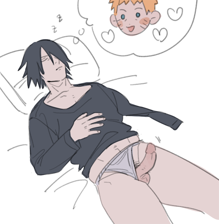 1boy amputee balls black_hair boruto:_naruto_next_generations briefs cheating_husband closed_eyes clothing dodo_(artist) dream dreaming erect_while_sleeping erection feet_out_of_frame gay hair_over_one_eye hearts long_hair lying_on_back male male_only mature mature_male naruto naruto_(series) penis pillow pubes pubic_hair sasuke_uchiha sleeping solo solo_focus solo_male testicles underwear_aside uzumaki_naruto white_briefs yaoi