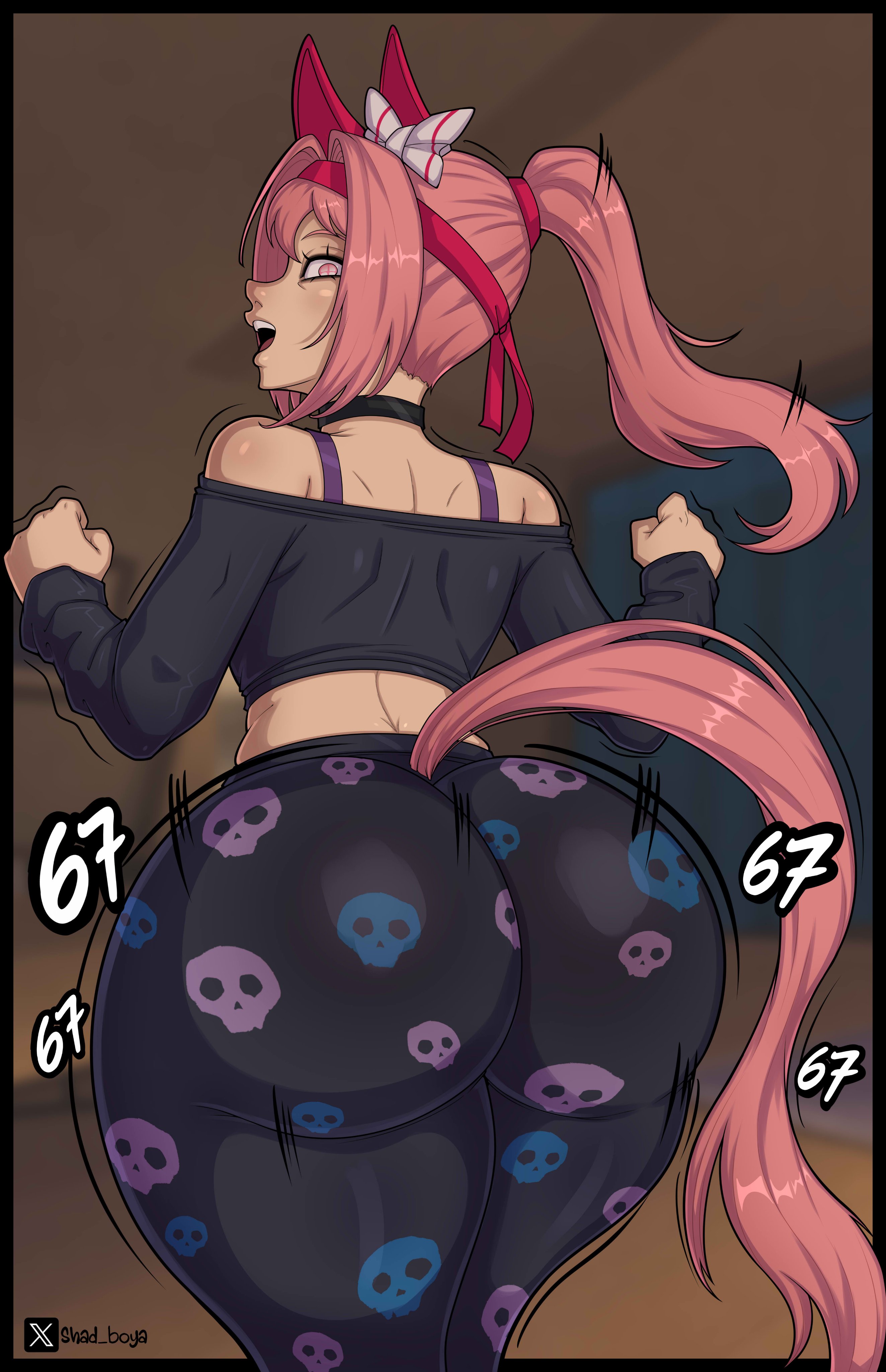 1girl, 1girls, 2026, 2d, 67 (meme), artist request, ass, ass bigger than head, ass crack, ass focus, big ass, big butt, bottom heavy, bubble ass, bubble butt, butt, butt crack, butt focus, digital drawing (artwork), digital media, digital media (artwork), fat ass, fat butt, female, female focus, female only, fully clothed, girl, haru urara (umamusume), horse ears, horse girl, horse tail, huge ass, huge butt, hyper, hyper ass, hyper butt, large ass, large butt, looking at viewer, looking back, loose shirt, meme, pink eyes, pink hair, shirt, small breasts, soles, solo, solo female, solo focus, thick ass, thick butt, umamusume, umamusume pretty derby, woman