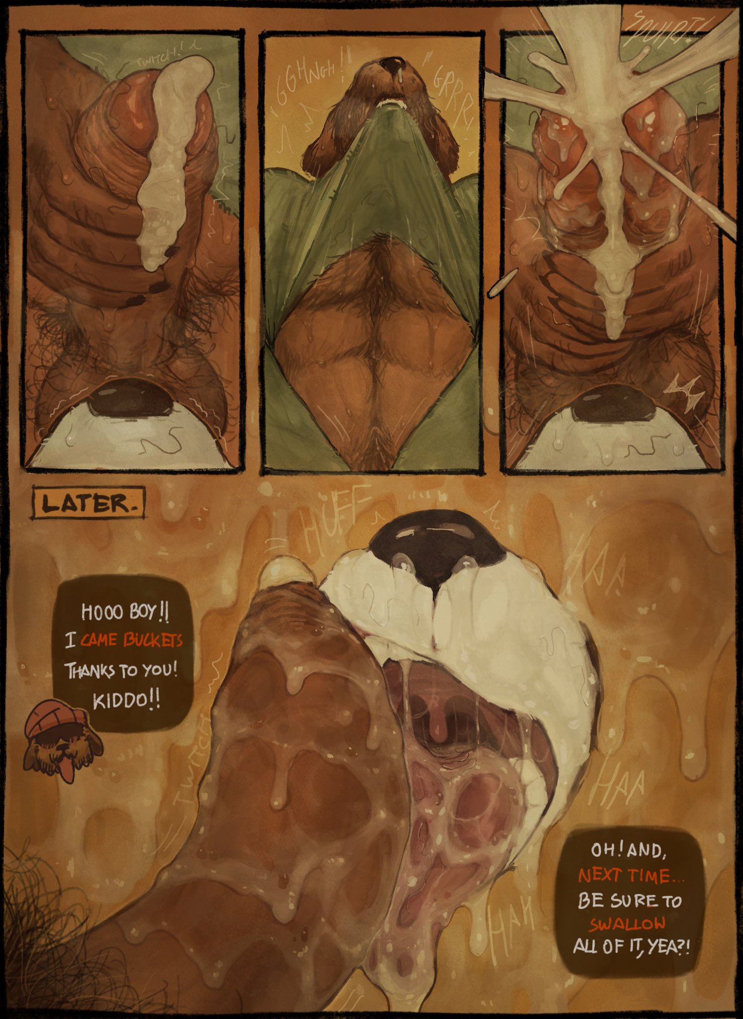 2males, anthro, balls, bathroom, bathroom stall, beanie, blowjob, brown fur, brown hair, clothed, clothed sex, clothing, comic, comic page, consensual, consent, cum, digital media (artwork), dripping penis, drooling, duo, english text, erection, excessive cum, excessive genital fluids, eyebrows, fanofthefurr, fellatio, foreskin, foreskin folds, foreskin pull, fur, furry, furry only, gay, genital fluids, genitals, glory hole, gloryhole, hair, hobo, homeless, indoors, inside, irrumatio, kneeling, male, male focus, male only, male penetrated, male penetrating, male penetrating male, male/male, mouth open, musk, musky, musky balls, musky cock, onomatopoeia, open mouth, oral, orgasm, orgasm face, orgasm from oral, penetration, penis, polar bear, precum, pubic hair, pubic hair in mouth, pubic hair on face, restroom stall, saliva, saliva on penis, sex, short hair, sloppy, sloppy blowjob, sniffing, sweat, sweatdrop, sweating, sweaty, testicles, thumbs up, toilet, uncensored, uncut, upper body, veiny penis, white fur, yaoi