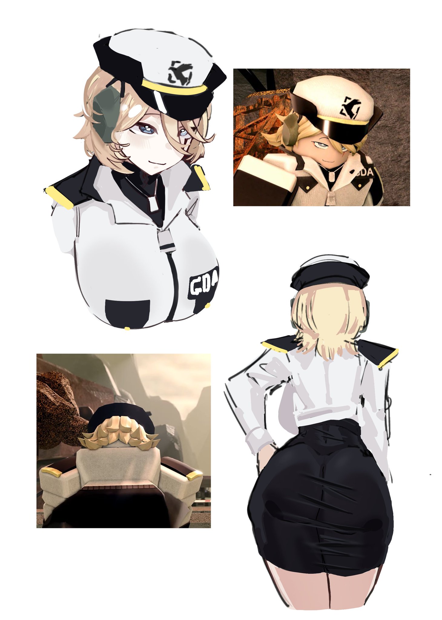 1girls, ass, big ass, big boobs, big breasts, boobs, breasts, clothed, general leah (tdx), looking up, reference image, roblox, roblox game, robloxian, tagme, thighs, tower defense x, tx ruli