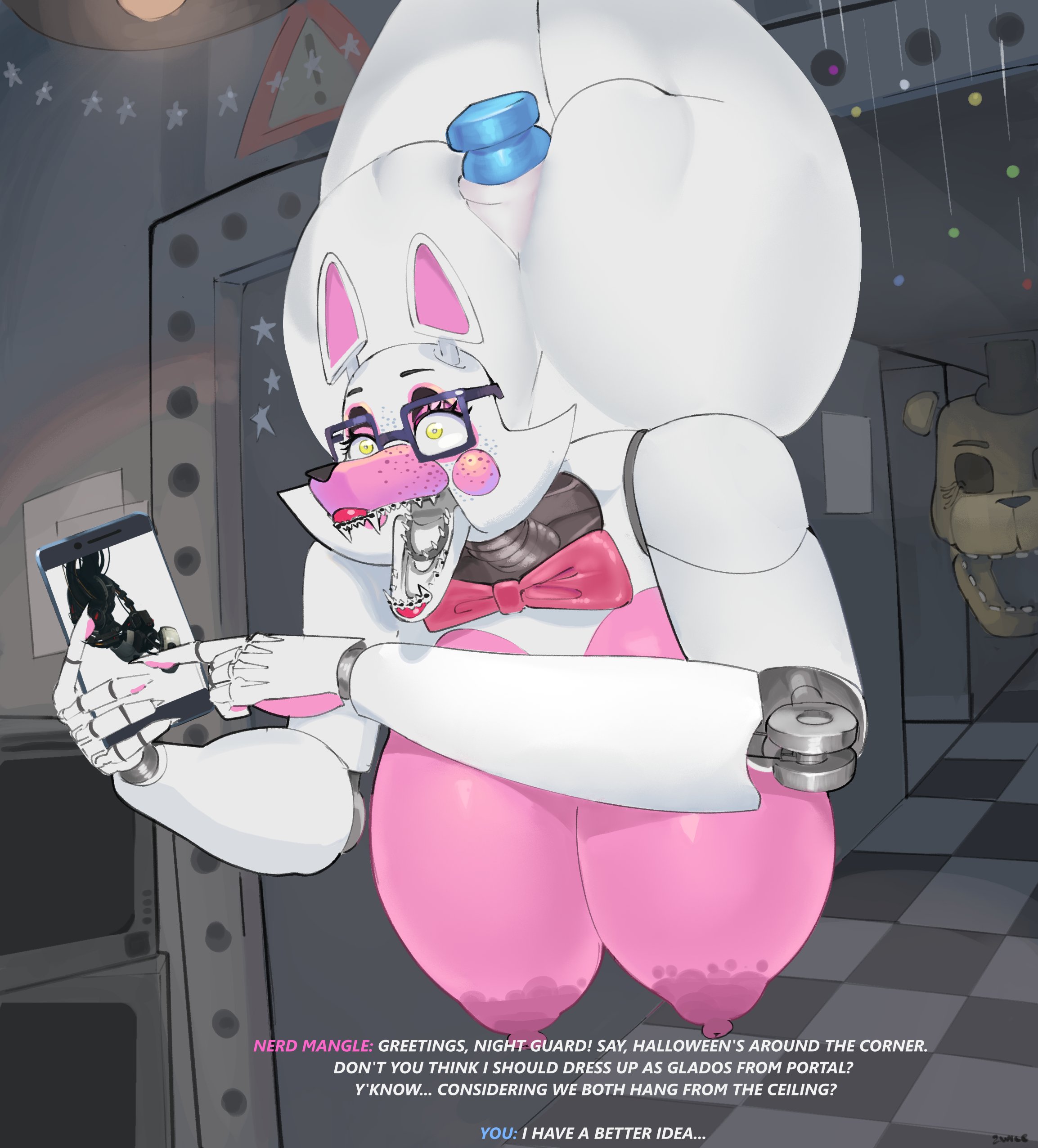 1furry, 1girl, 1girls, 2026, 2d, 2d (artwork), 2d art, 2d artwork, 2wice, anal, anal insertion, anal masturbation, anal object insertion, animatronic, anus, areola, areolae, ass, asshole, big ass, big breast, big breasts, big butt, boobies, boobs, boobs out, bowtie, breasts, breasts bigger than head, breasts out, butt, butthole, buttocks, buttplug, buttplug in ass, completely naked, completely naked female, completely nude, completely nude female, dialogue, digital art, digital drawing, digital drawing (artwork), digital media, digital media (artwork), fat ass, fat butt, female, female focus, female only, five nights at freddy's, five nights at freddy's 2, fnaf2 location, fox ears, fox girl, fox humanoid, freckles, freckles on face, furry, furry female, furry only, girl, glados, glasses, glasses on face, hanging breasts, hanging from ceiling, huge ass, huge boobs, huge breasts, huge butt, large boobs, large breasts, lipstick, mangle (fnaf), naked, naked female, nerd, nerdy, nerdy female, nipples, nude, nude female, office, phone, phone screen, quattrant, robot, robot girl, robot humanoid, sex toy, sex toy in ass, sex toy insertion, speech, speech box, speech bubble, speech bubbles, tagme, text, text box, text bubble, thick, thick ass, thick butt, thick hips, thick thighs, thighs, tits, tits bigger than head, tits out, titties, withered golden freddy (fnaf), yellow eyes