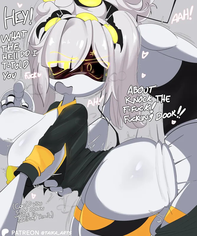 ass, ass focus, female focus, grey hair, intercourse, j (murder drones), murder drones, n (murder drones), penetration, penis in ass, robot, robot girl, robot humanoid, sex, straight, straight sex, taika artsv, vaginal, vaginal penetration, vaginal sex, yellow eyes