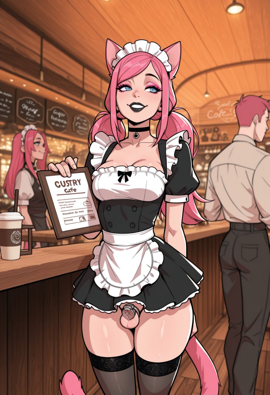 ai generated, cat ears, cat girl, cat tail, catgirl, comic, comic panel, femboy, hentai, instableunicorn, maid, maid uniform, sissy