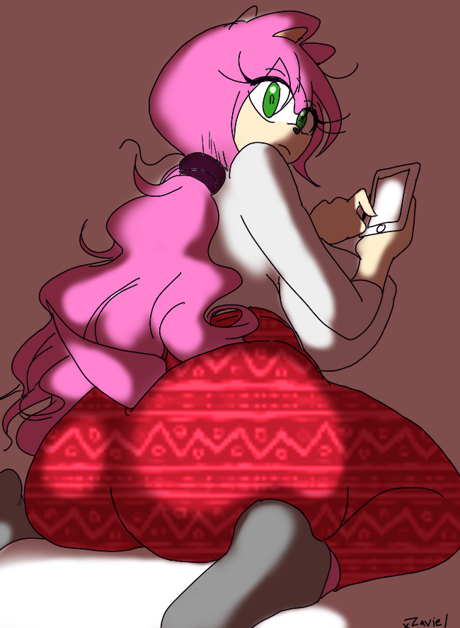 1girls, 2020, 2020s, amy rose, ass, ass focus, big ass, big breasts, bimbo, bored, breasts, female, flare pants, forbidden pants, hedgehog, huge ass, huge breasts, kneeling, large ass, leggings, looking back, oblivious, phone, ponytail, sega, simple background, socks, sonic (series), sonic the hedgehog (series), thick ass, thick thighs, thigh, yoga pants, zaviel
