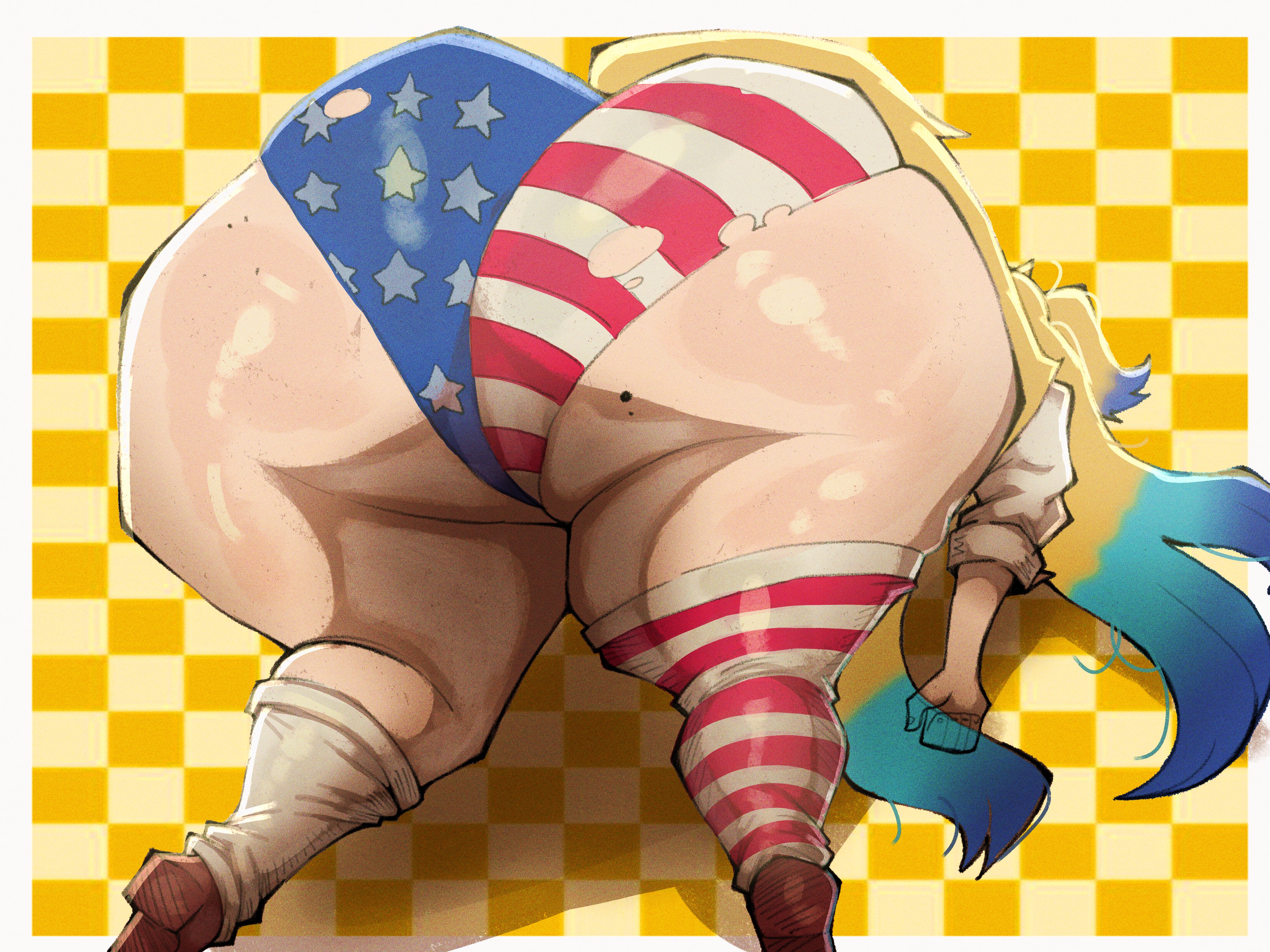 1girls, 2d, american flag panties, american flag print, ass, ass focus, ass up, big ass, big butt, big thighs, blonde hair, blue hair, bottom heavy, bubble butt, curvaceous, curvaceous female, curvy, curvy female, face down ass up, fat ass, female, female only, horse ears, horse girl, horse tail, huge ass, huge butt, huge thighs, luizinbk, mole, mole on ass, multicolored hair, obey your master (umamusume), panties, solo, solo female, tagme, thick ass, thick butt, thick hips, thick legs, thick thighs, two-tone hair, umamusume, umamusume: cinderella gray, voluptuous, voluptuous female, wide hips