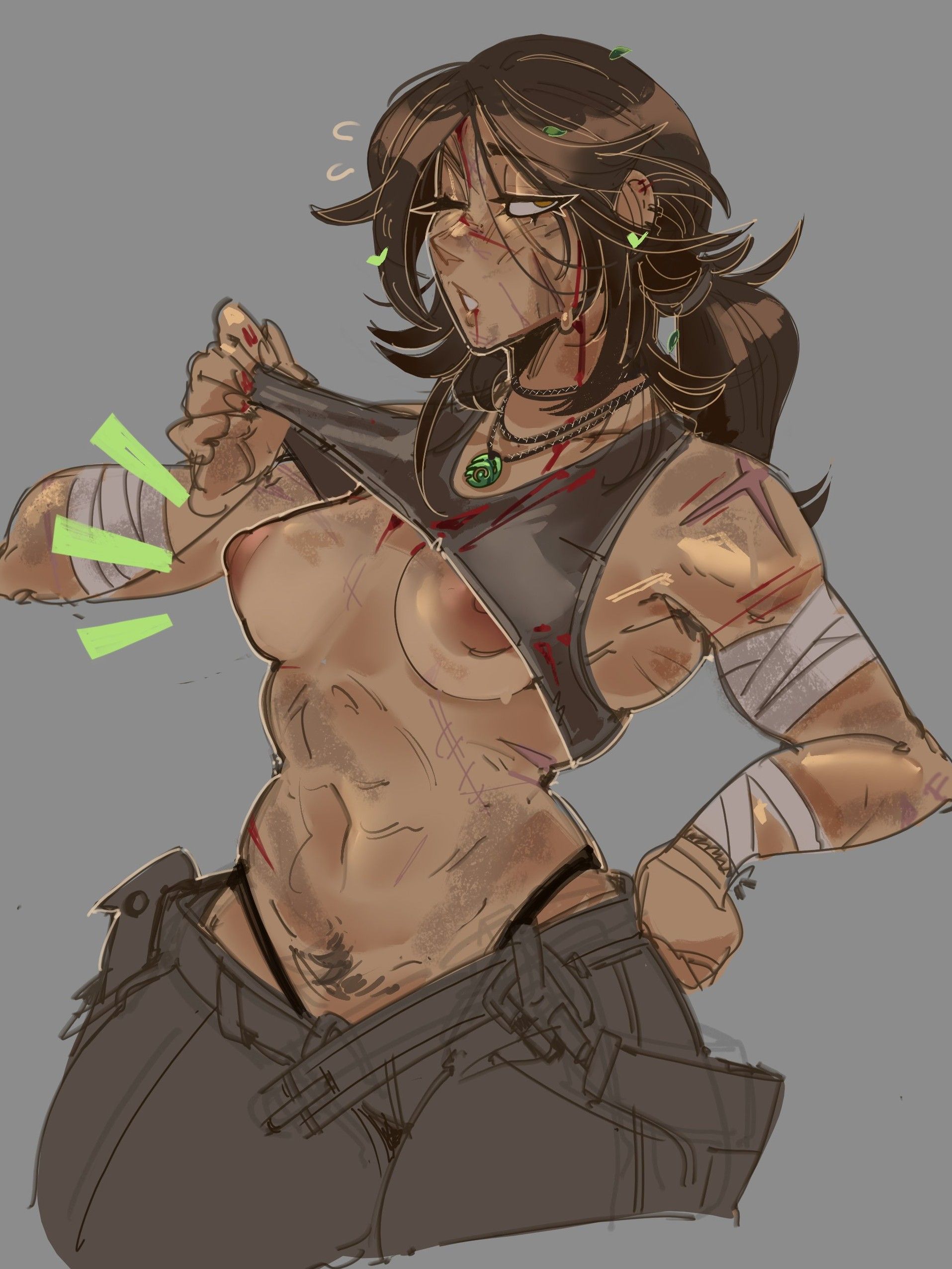 1girls, abs, blood, breasts, female, lara croft, tagme, tank top, tokoboo, tomb raider